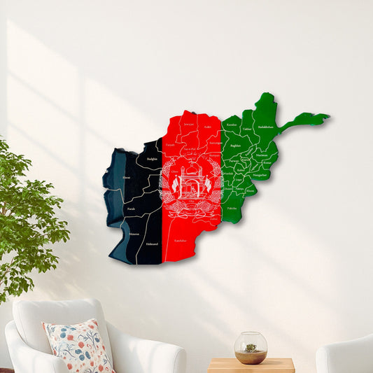 Afghanistan Map, Afghan Flag Colours, Engraved Provinces - Resin Finish | Perfect Gift