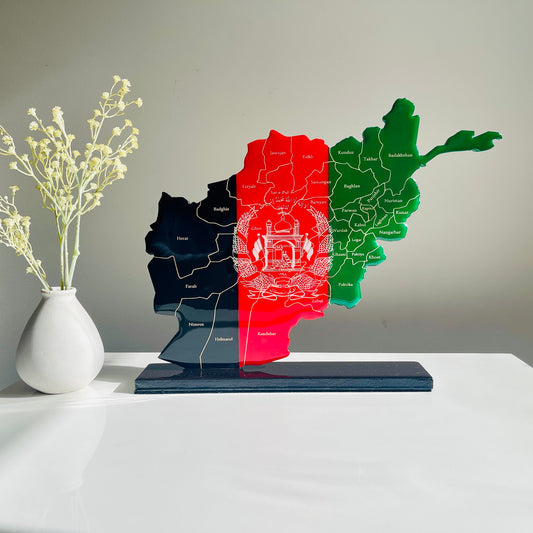 Afghanistan Map, Afghan Flag Colours, Engraved Provinces - Resin Finish | Perfect Gift