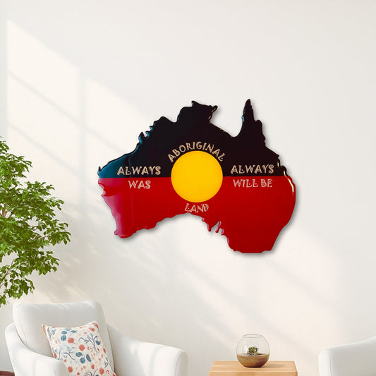 Aboriginal Australia Wall Art – "Always Was Always Will Be" Resin Map | Laser Cut & Glossy Finish | Handmade Indigenous Decor | 63x50 cm