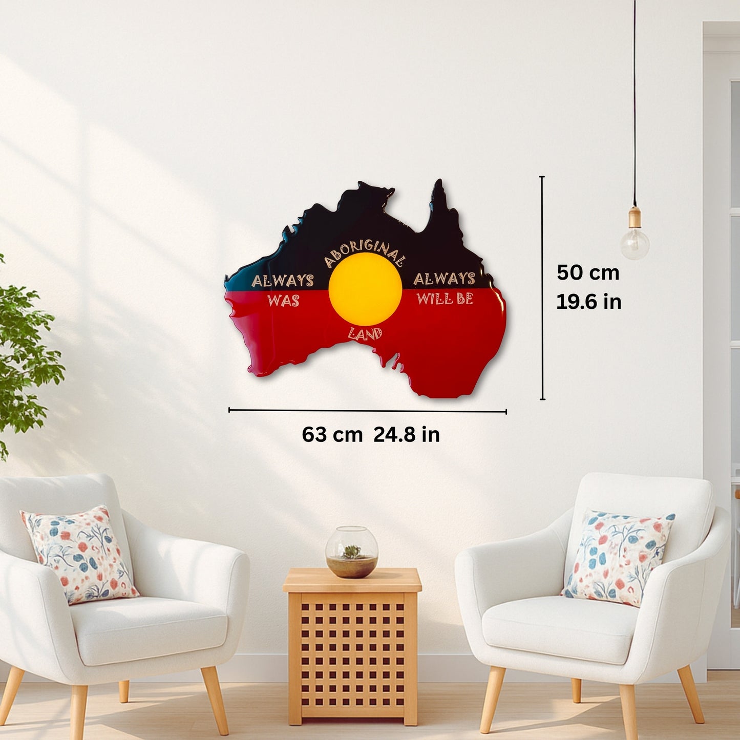 Aboriginal Australia Wall Art – "Always Was Always Will Be" Resin Map | Laser Cut & Glossy Finish | Handmade Indigenous Decor | 63x50 cm