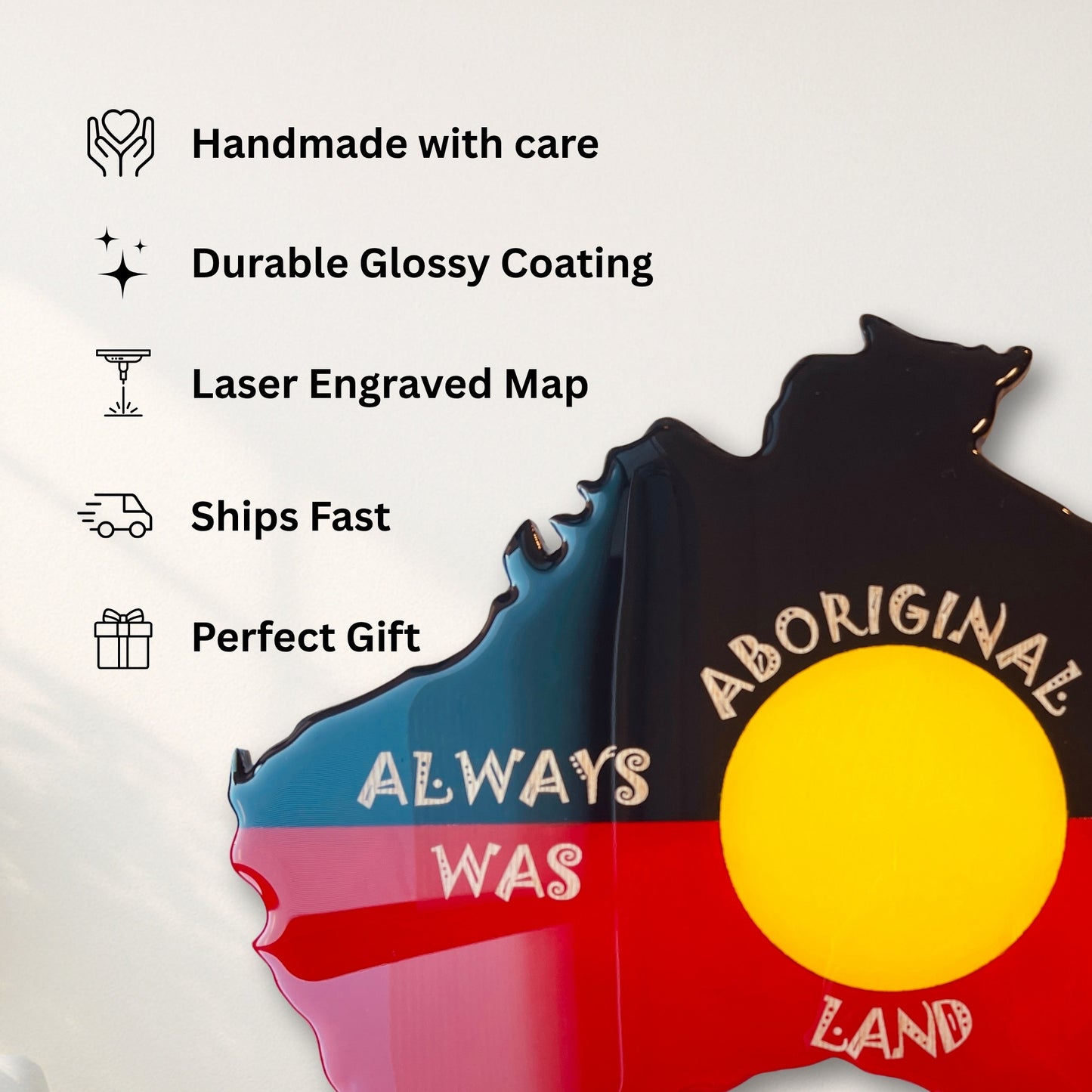 Aboriginal Australia Wall Art – "Always Was Always Will Be" Resin Map | Laser Cut & Glossy Finish | Handmade Indigenous Decor | 63x50 cm