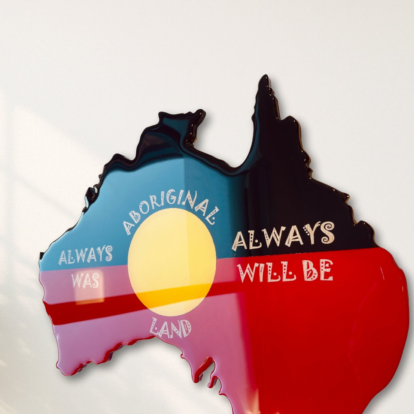 Aboriginal Australia Wall Art – "Always Was Always Will Be" Resin Map | Laser Cut & Glossy Finish | Handmade Indigenous Decor | 63x50 cm