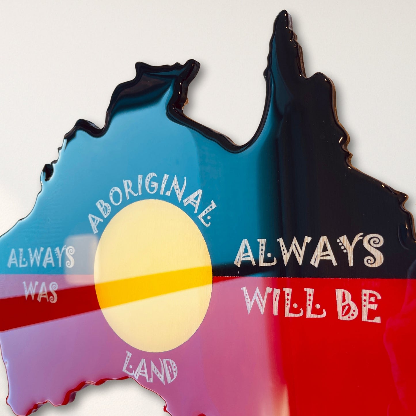 Aboriginal Australia Wall Art – "Always Was Always Will Be" Resin Map | Laser Cut & Glossy Finish | Handmade Indigenous Decor | 63x50 cm