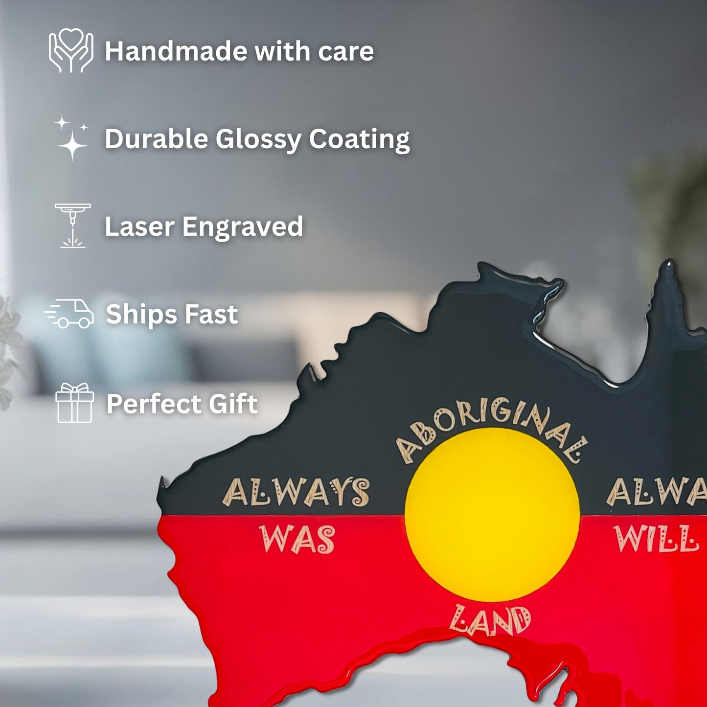 Aboriginal Australia Art – "Always Was Always Will Be" Resin Map with Glossy Finish | Handmade Indigenous Decor