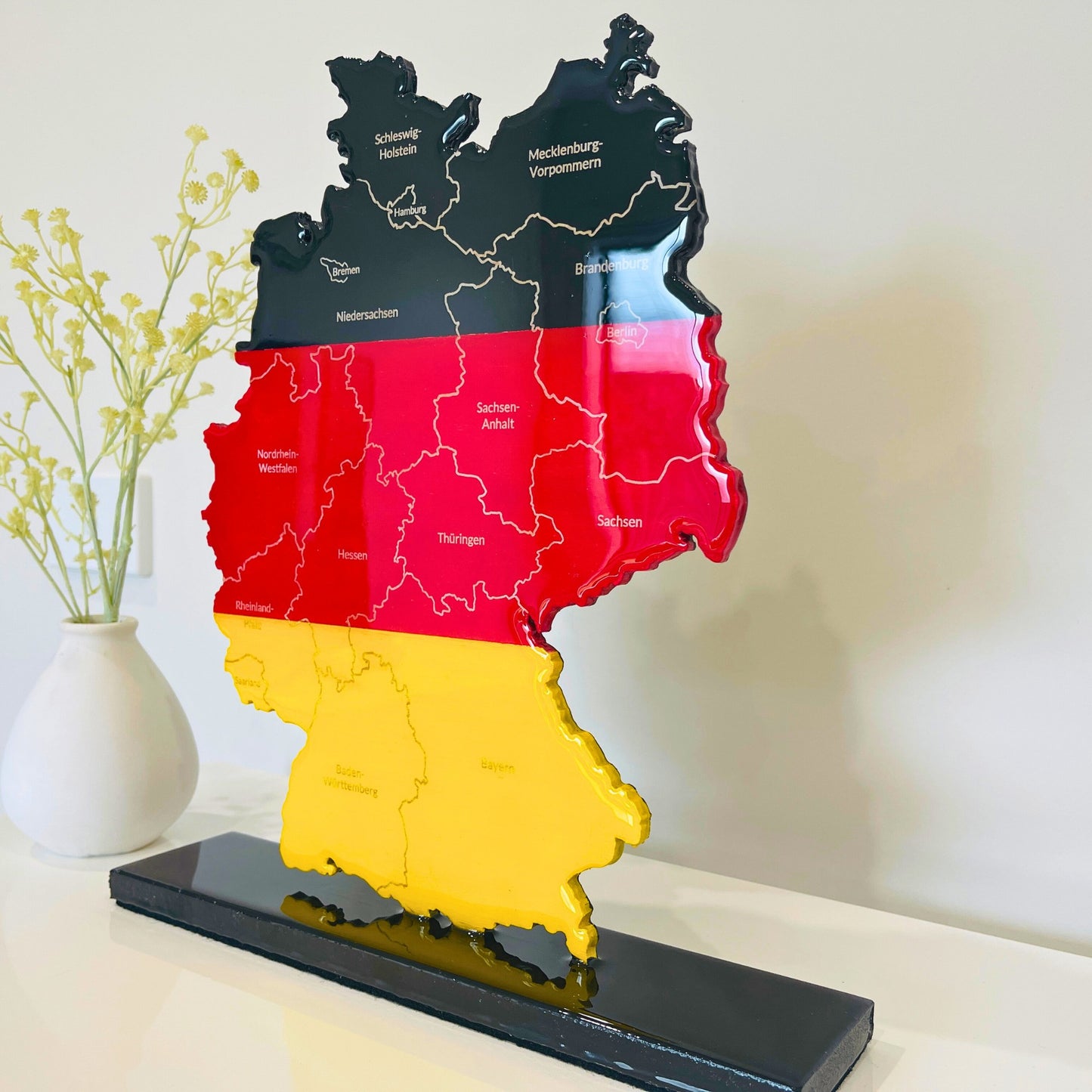 Germany Map, Germany Flag Colours, Engraved States - Glossy Resin Finish | Perfect Gift