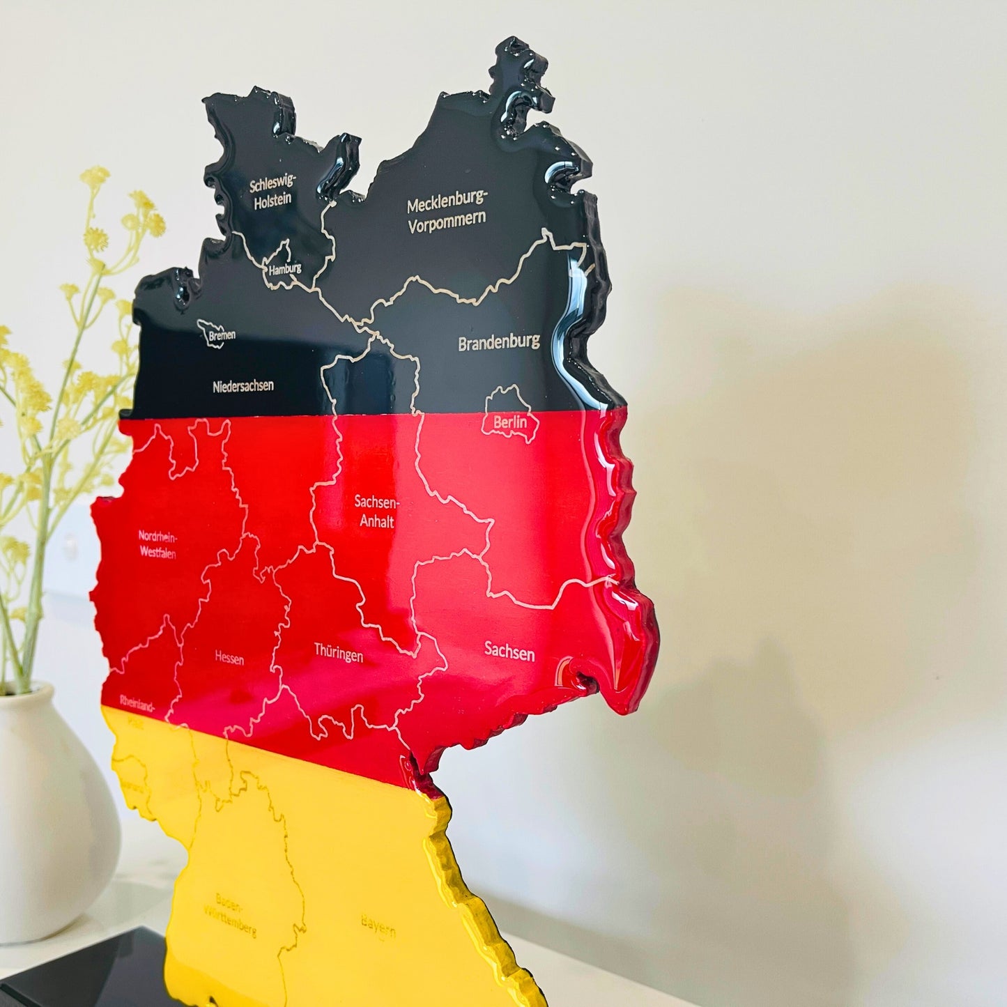 Germany Map, Germany Flag Colours, Engraved States - Glossy Resin Finish | Perfect Gift