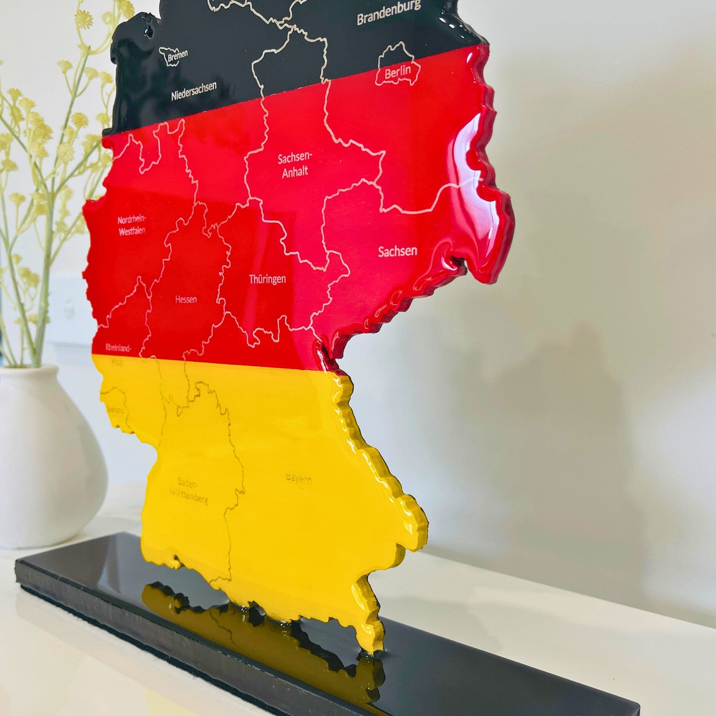 Germany Map, Germany Flag Colours, Engraved States - Glossy Resin Finish | Perfect Gift