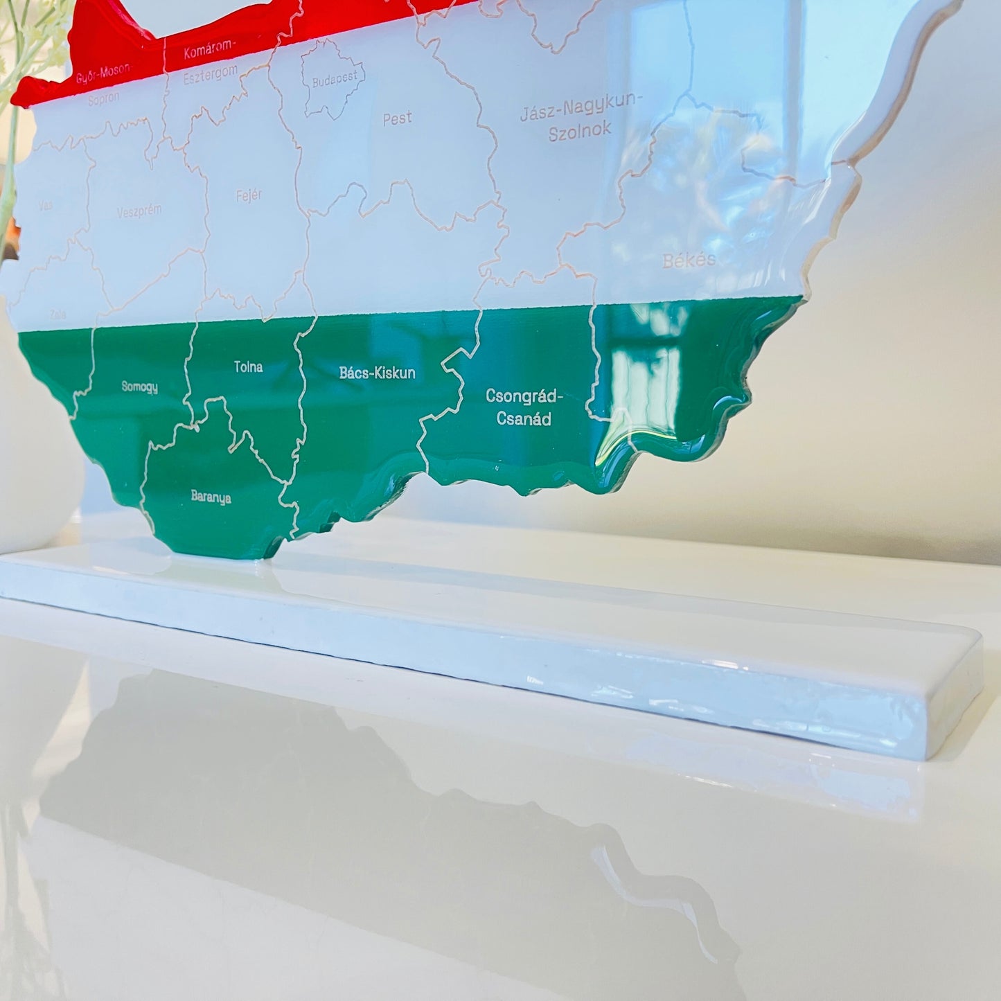 Hungary Map, Hungary Flag Colours, Engraved Hungary Counties - Glossy Resin Finish | Perfect Gift