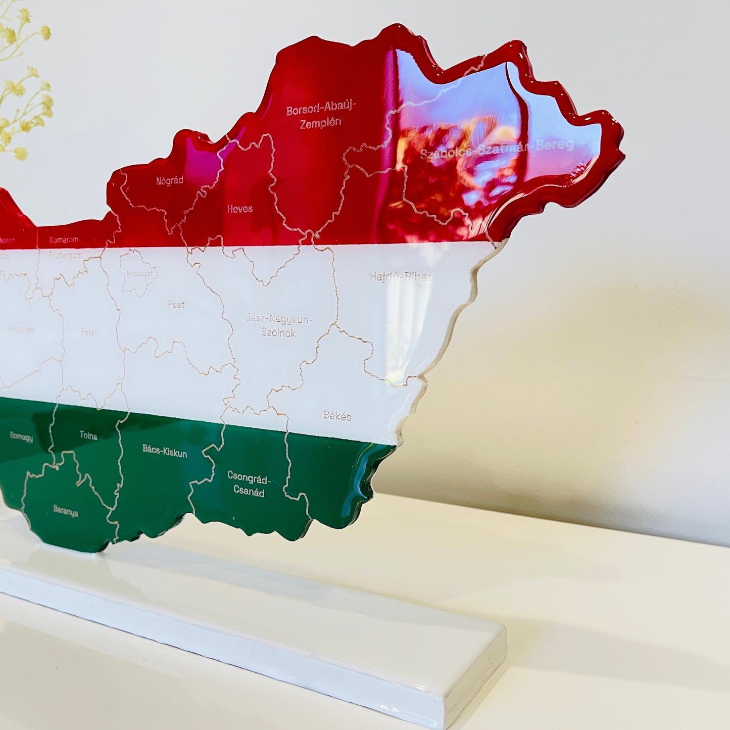 Hungary Map, Hungary Flag Colours, Engraved Hungary Counties - Glossy Resin Finish | Perfect Gift