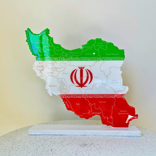 Iran Map, Iran Flag Colours, Engraved Provinces - Resin Finish | Perfect Gift