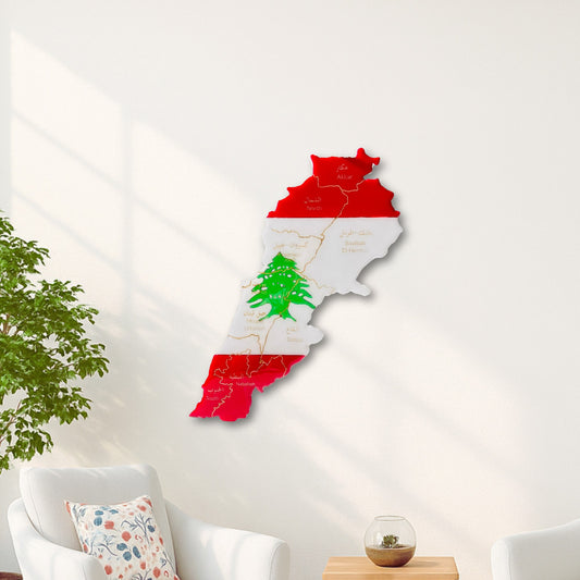 Lebanon Map, Lebanon Flag Colours, Engraved Cities - Resin Finish | Perfect Gift
