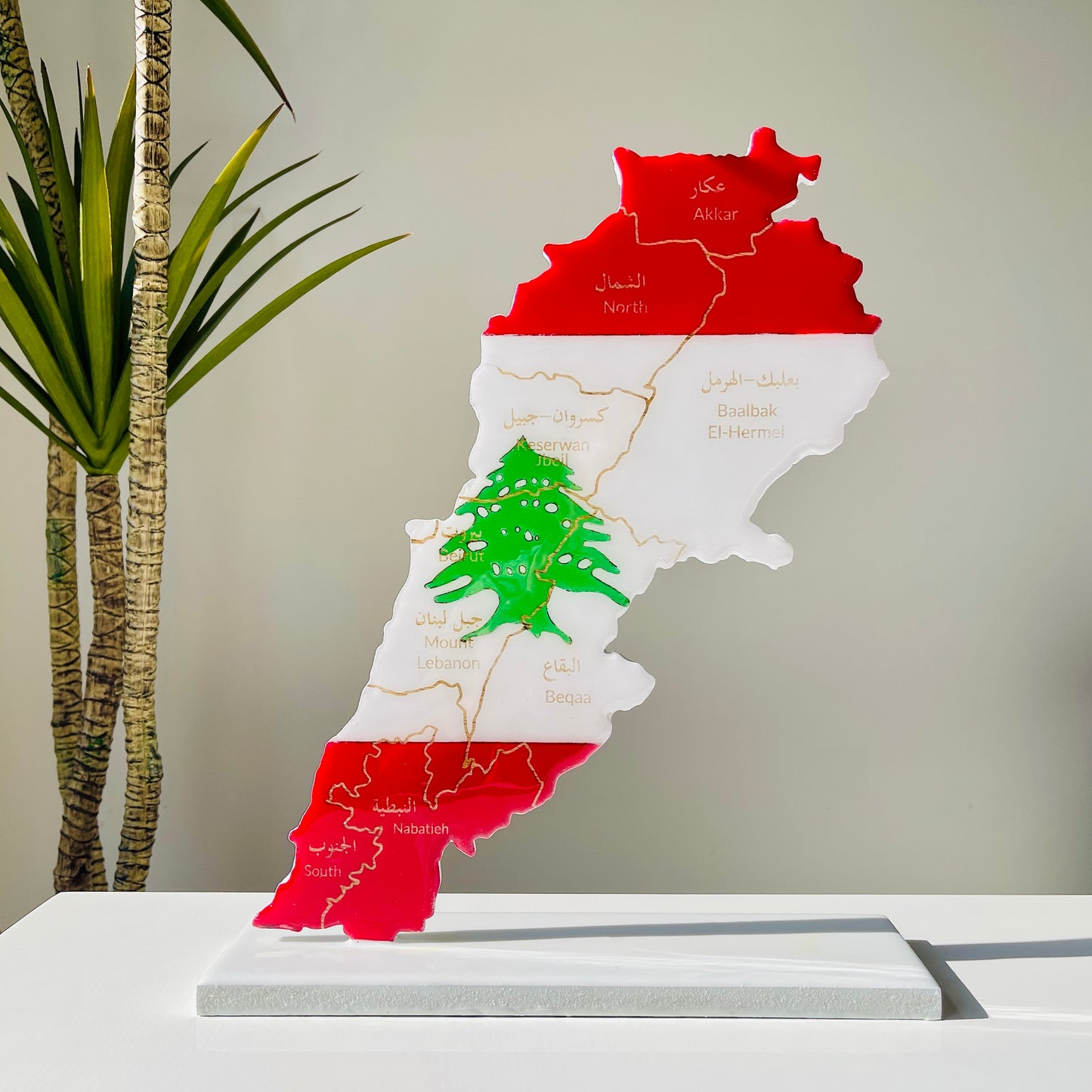 Lebanon Map, Flag Colours, Engraved Governorates - Resin Finish | Perfect Gift