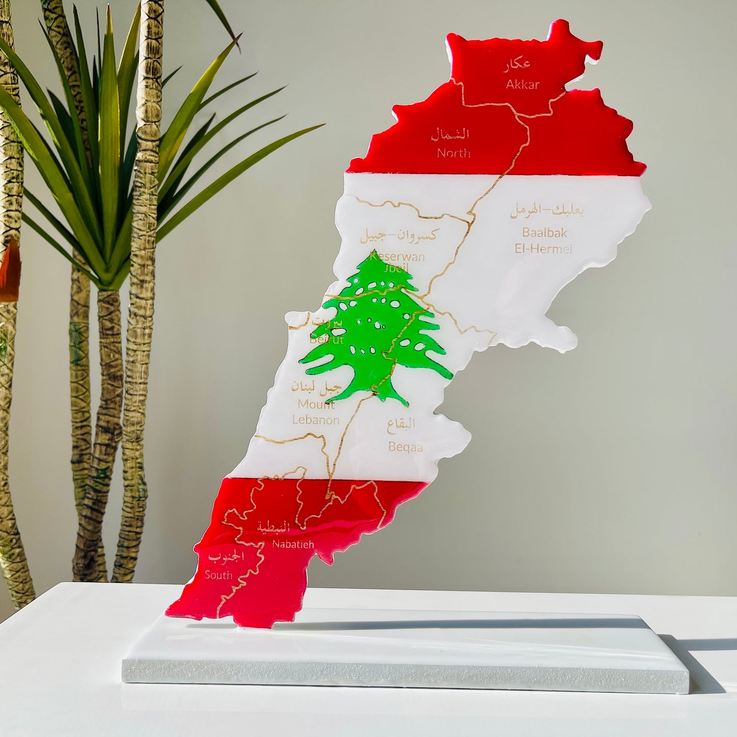 Lebanon Map, Flag Colours, Engraved Governorates - Resin Finish | Perfect Gift