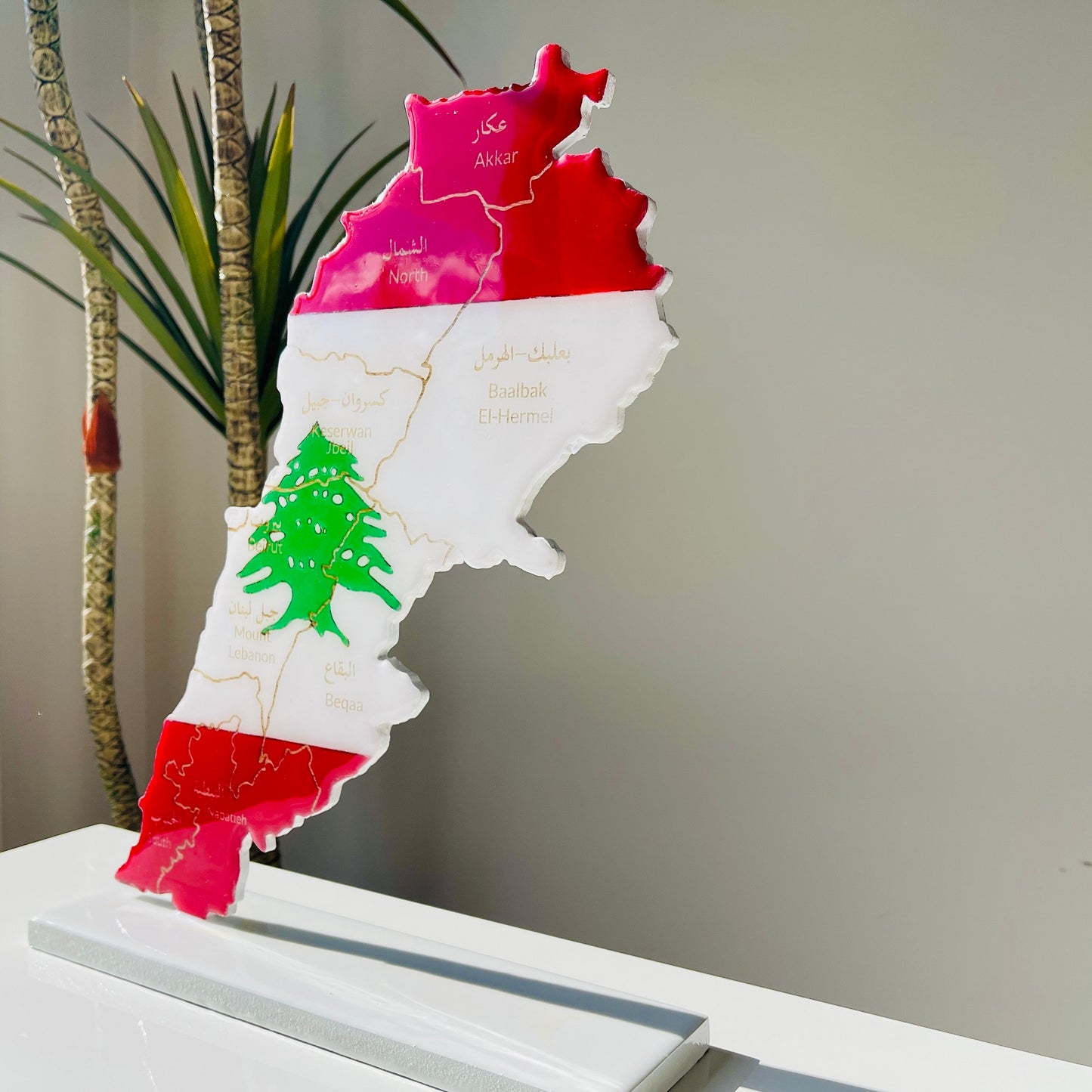 Lebanon Map, Flag Colours, Engraved Governorates - Resin Finish | Perfect Gift
