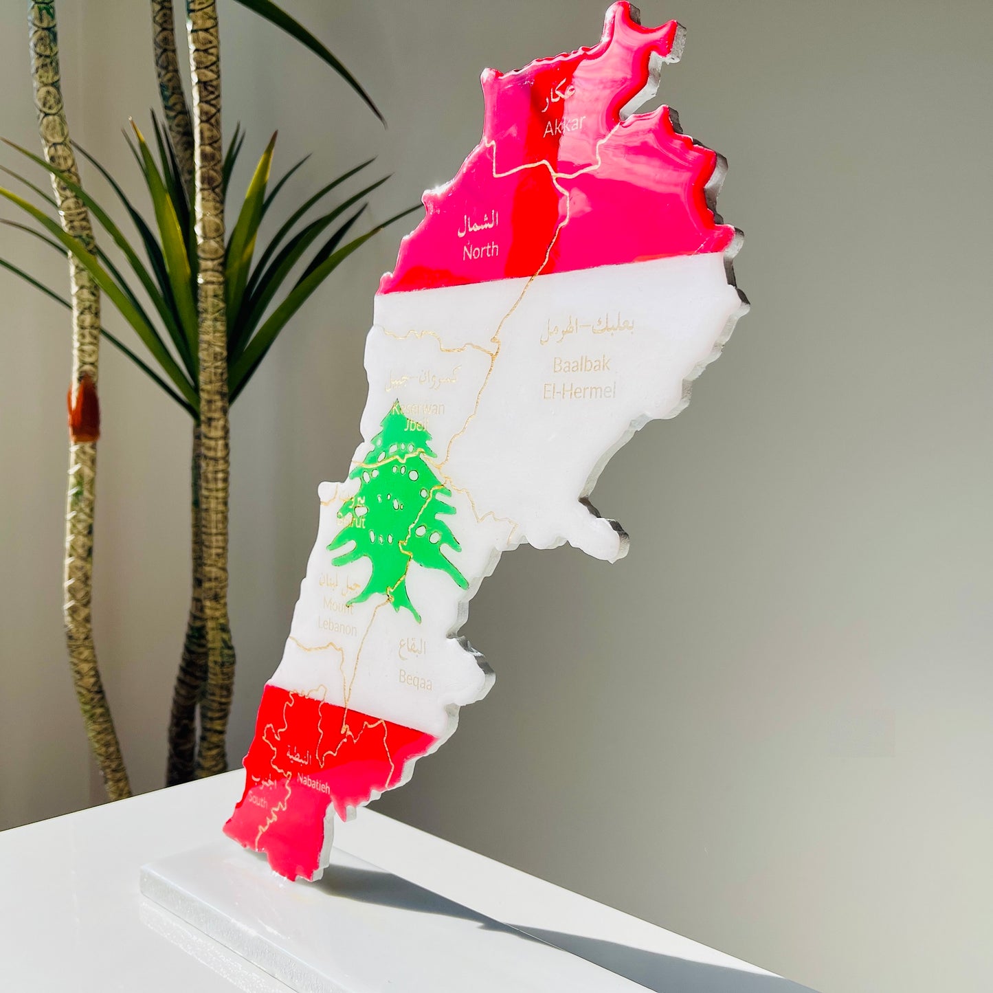 Lebanon Map, Flag Colours, Engraved Governorates - Resin Finish | Perfect Gift