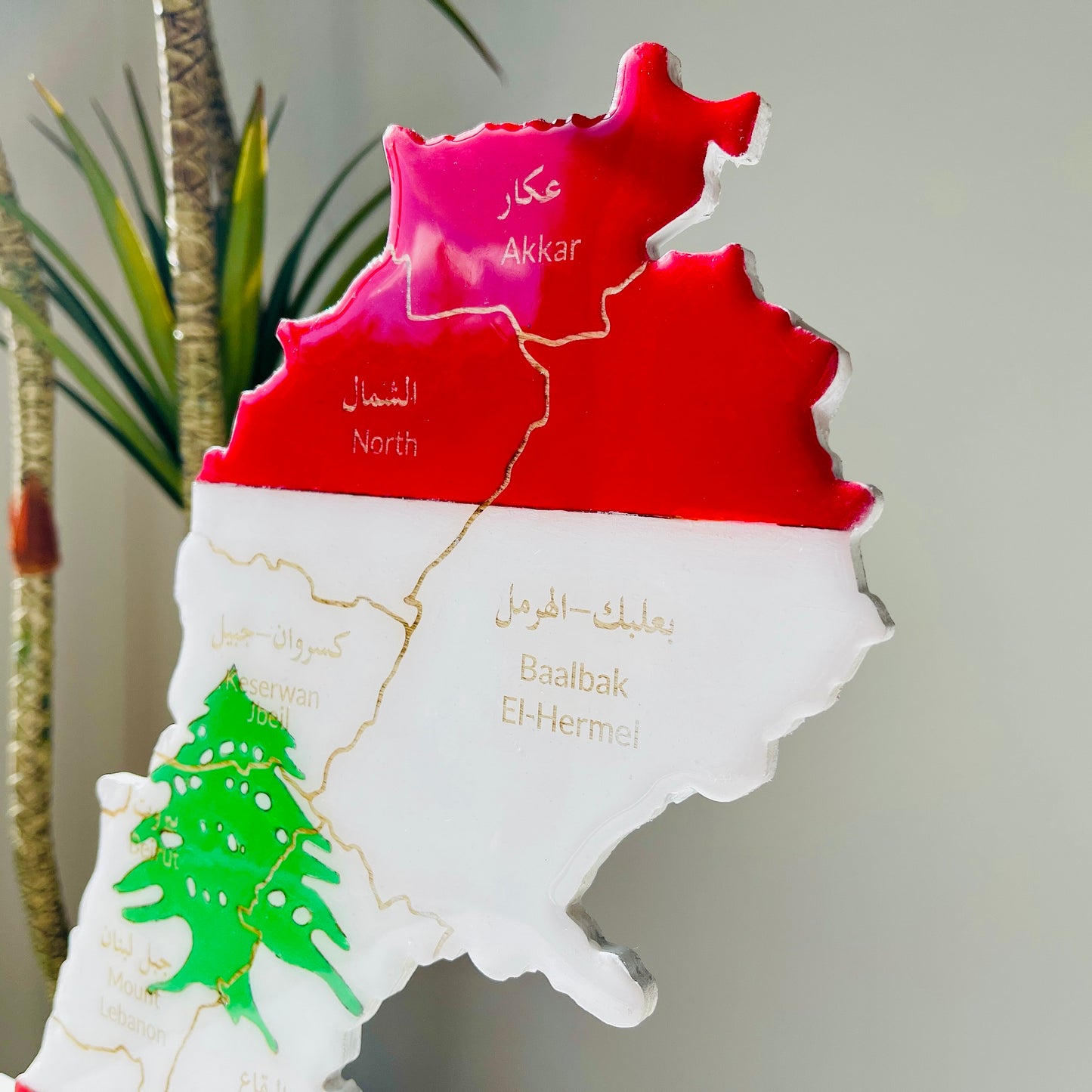 Lebanon Map, Flag Colours, Engraved Governorates - Resin Finish | Perfect Gift