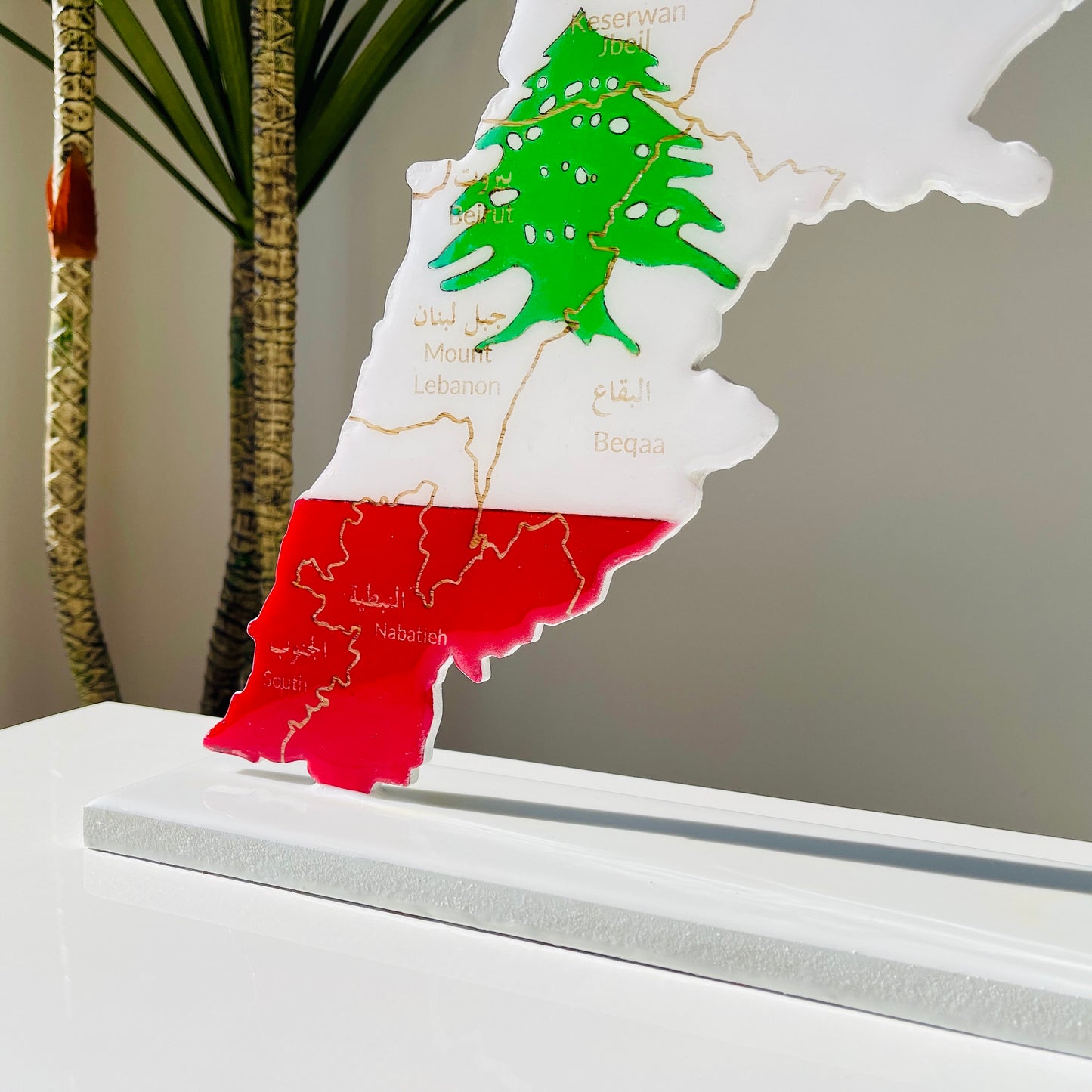 Lebanon Map, Flag Colours, Engraved Governorates - Resin Finish | Perfect Gift