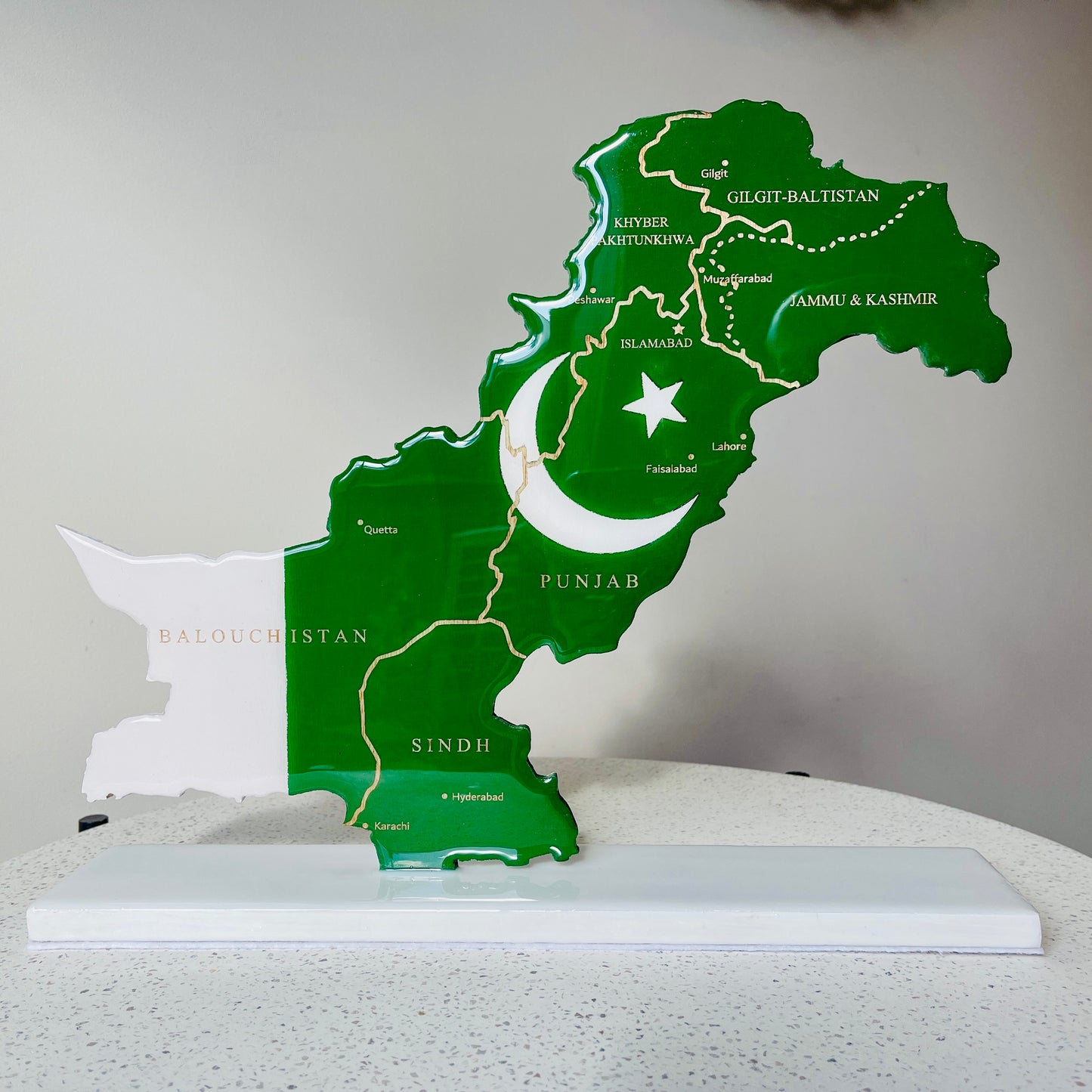 Pakistan Map, Flag Colours, Engraved Provinces - Resin Finish | Perfect Gift