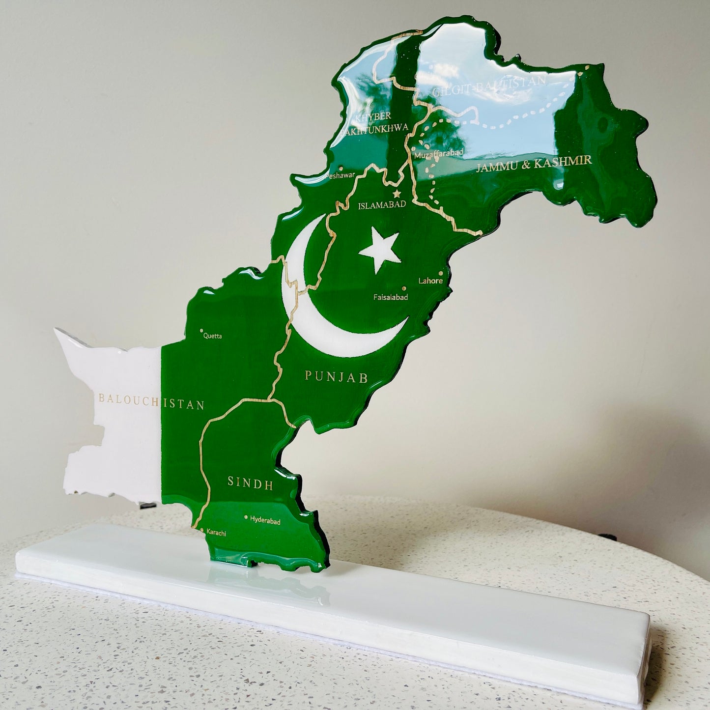 Pakistan Map, Flag Colours, Engraved Provinces - Resin Finish | Perfect Gift