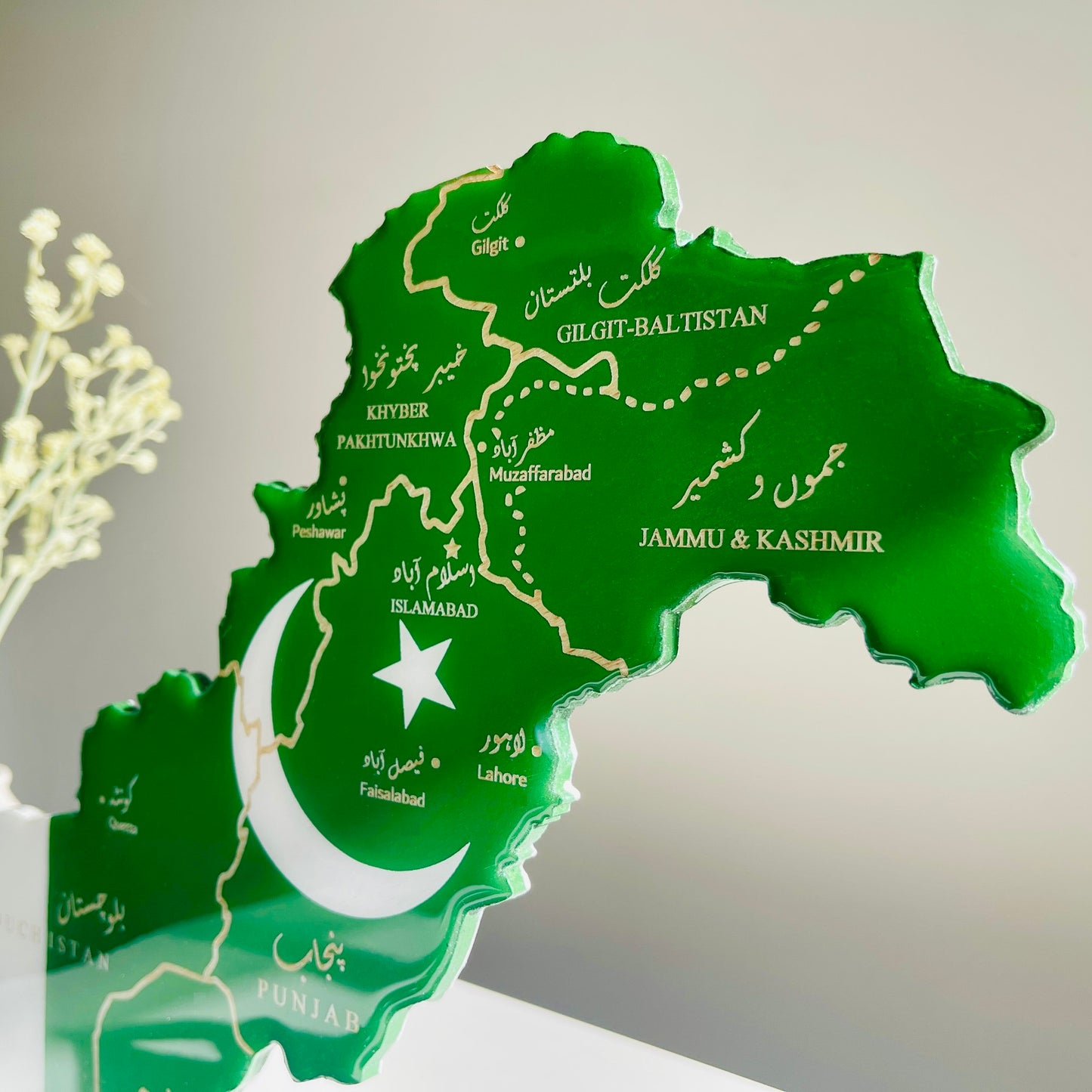 Pakistan Map, Flag Colours, Engraved Provinces - Resin Finish | Perfect Gift