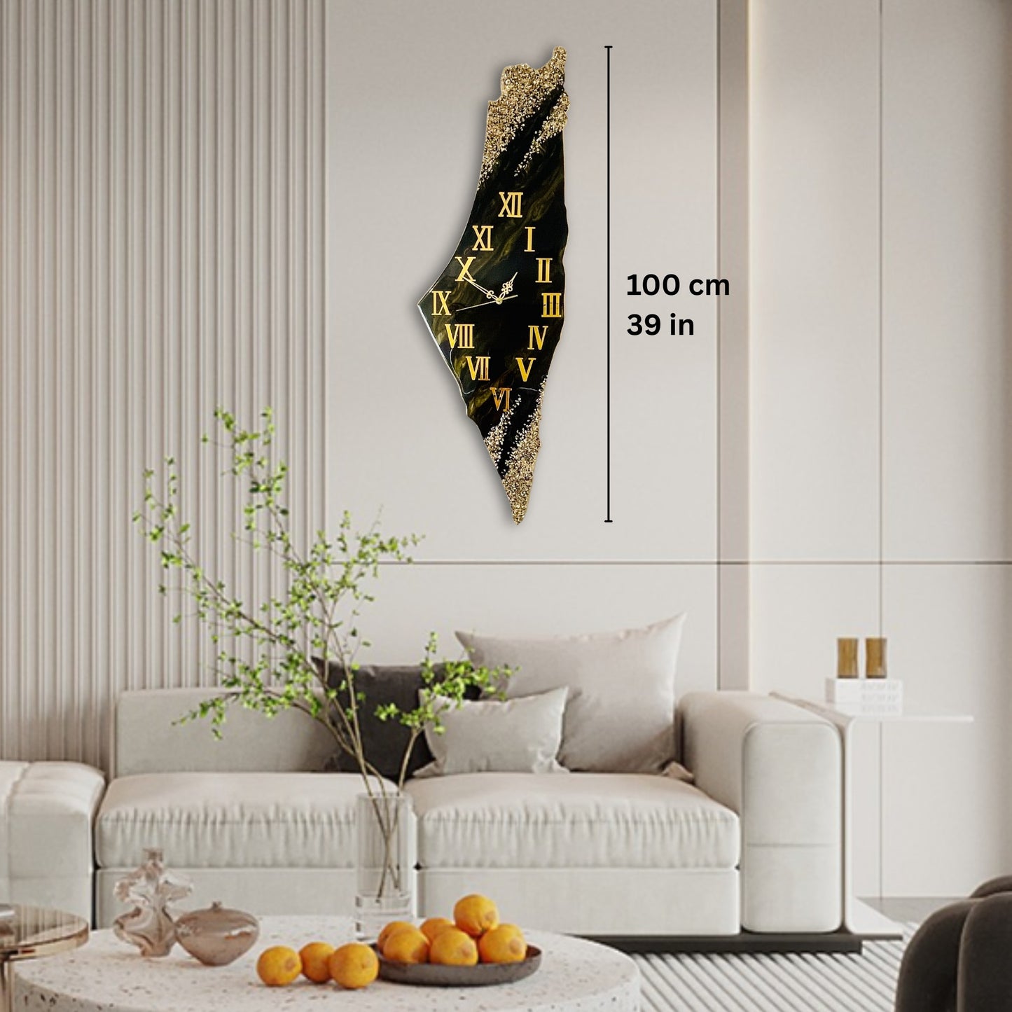Palestine Map, Palestine Wall Clock - Black & Gold, Resin Coating | Perfect Gift