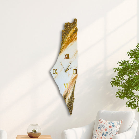Palestine Map, Golden Wall Clock - Resin Coating | Perfect Gift