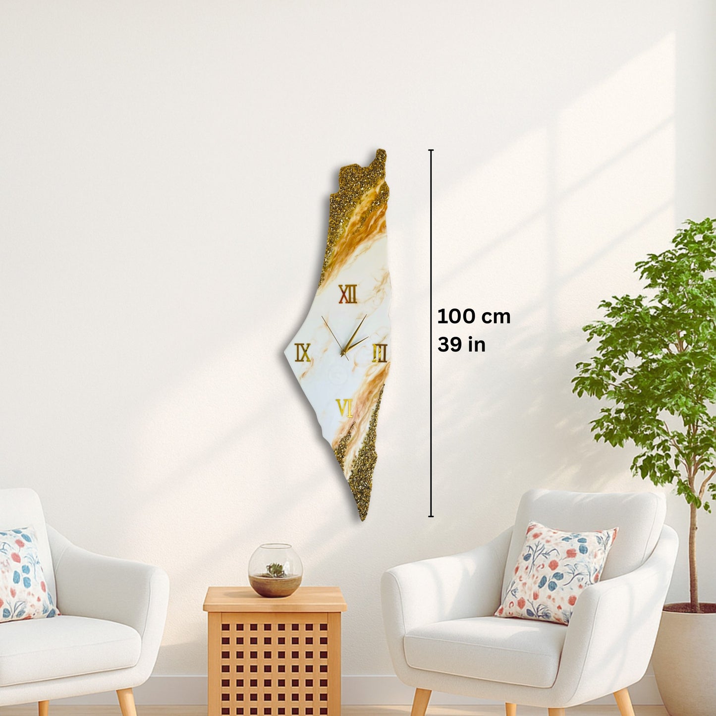 Palestine Map, Golden Wall Clock - Resin Coating | Perfect Gift