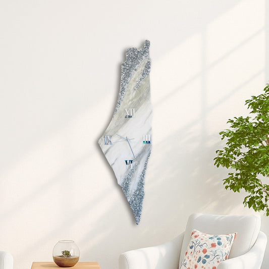 Palestine Map, Silver Wall Clock - Resin Coating | Perfect Gift