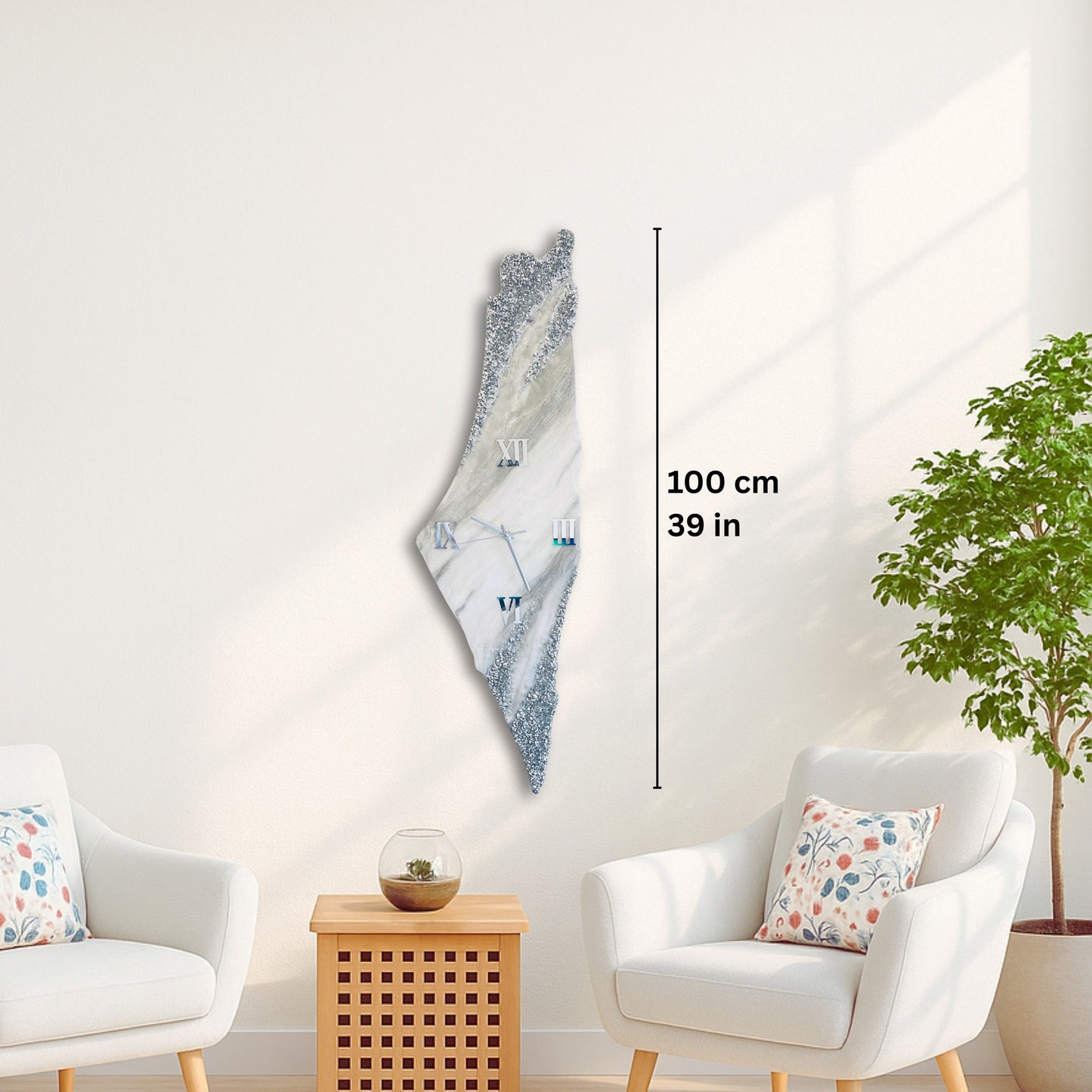 Palestine Map, Silver Wall Clock - Resin Coating | Perfect Gift