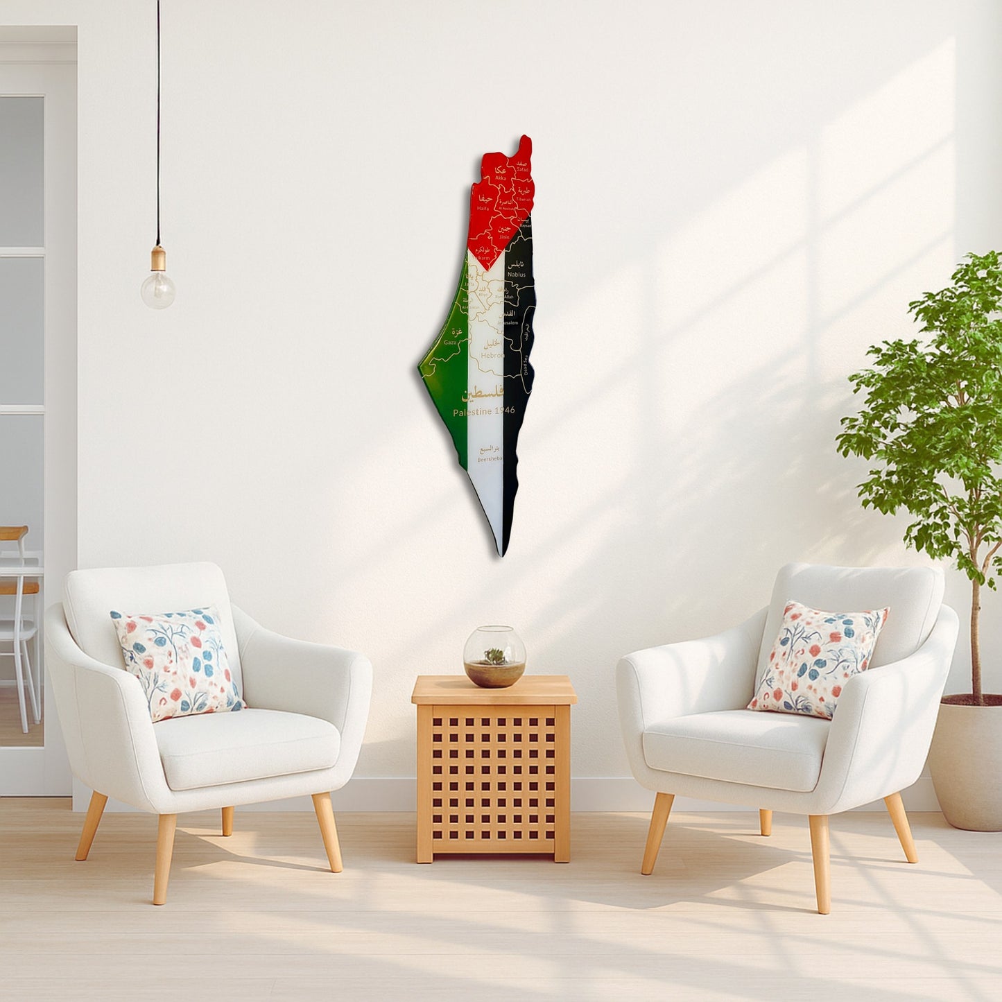 Palestine Map, Flag Colours, Engraved Cities - Resin Finish | Perfect Gift