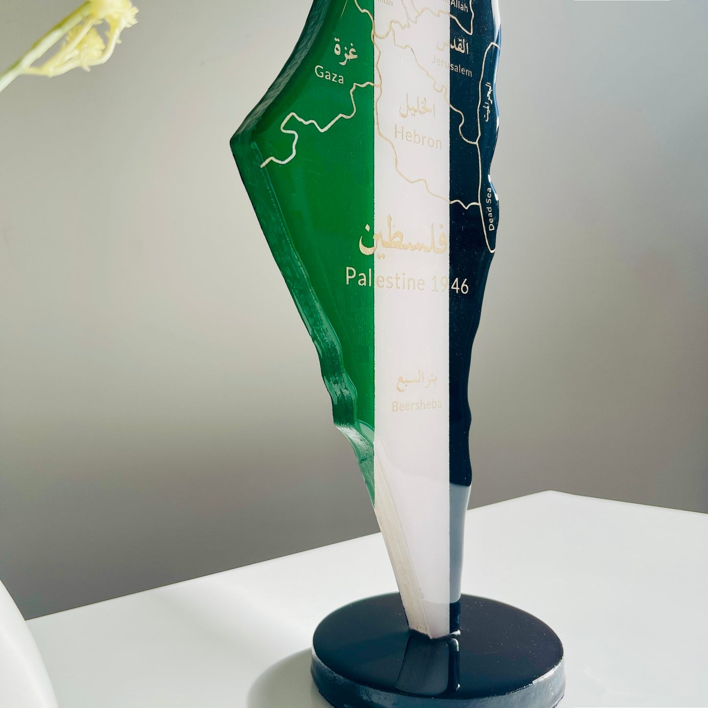 Palestine Map with Engraved Cities & Resin Finish on a stand