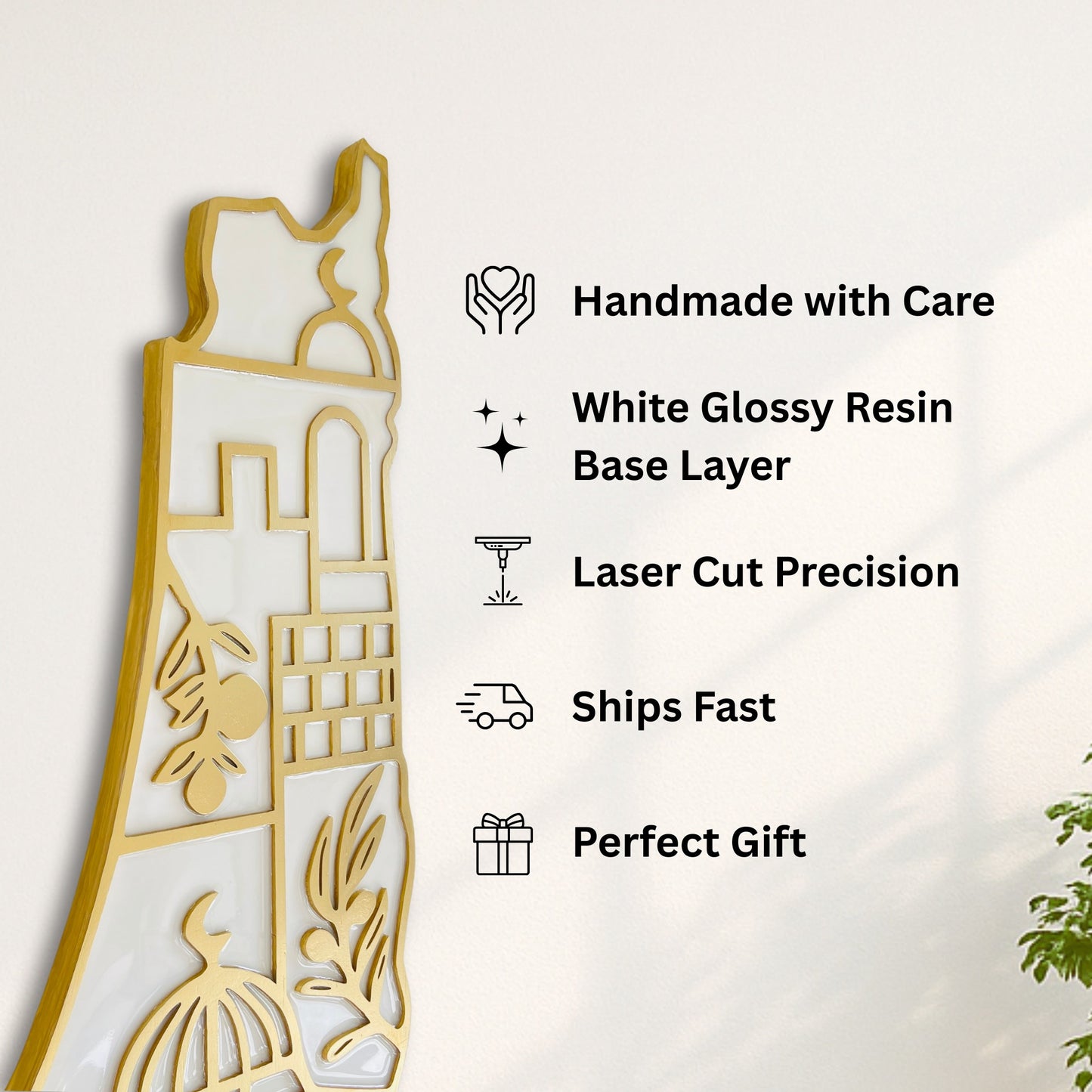 Palestine Map, Palestine Cultural Symbols - Resin Finish | Perfect Gift