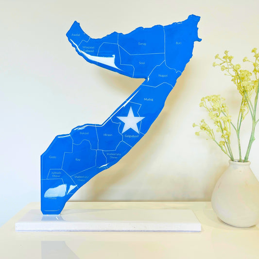 Somalia Map, Somali Flag Colours, Engraved Regions - Glossy Finish | Perfect Gift
