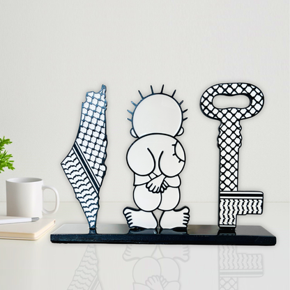 Palestine Map with Kuffiyeh, Handala & Key of Return | Glossy Resin Finish | Symbolic Gift