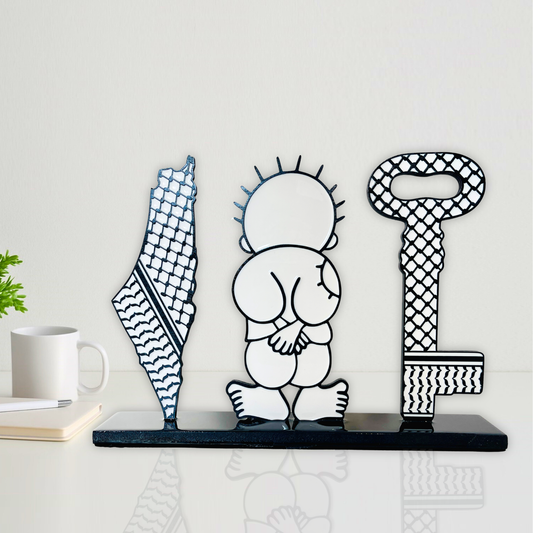 Palestine Map with Kuffiyeh, Handala & Key of Return | Glossy Resin Finish | Symbolic Gift