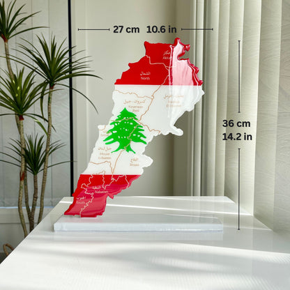 Lebanon Map, Flag Colours, Engraved Governorates - Resin Finish | Perfect Gift