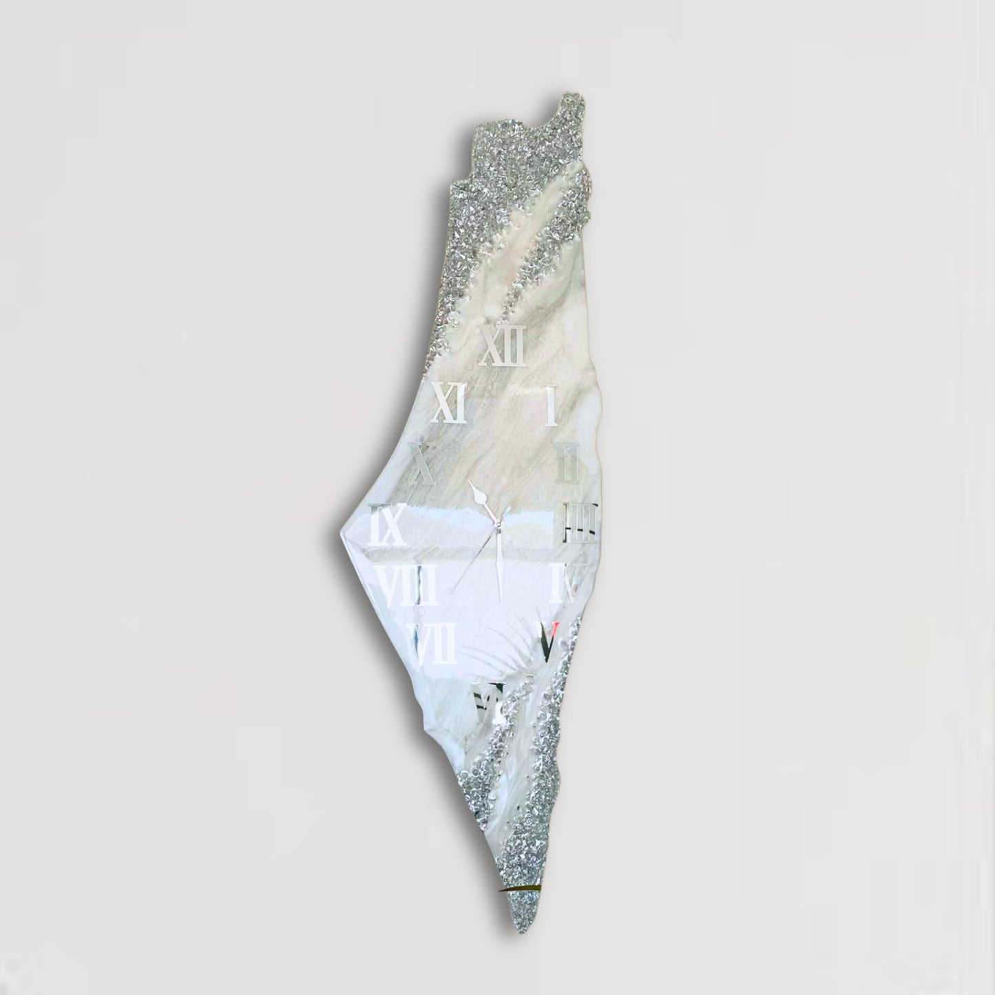 Palestine Map, Silver Wall Clock - Resin Coating | Perfect Gift