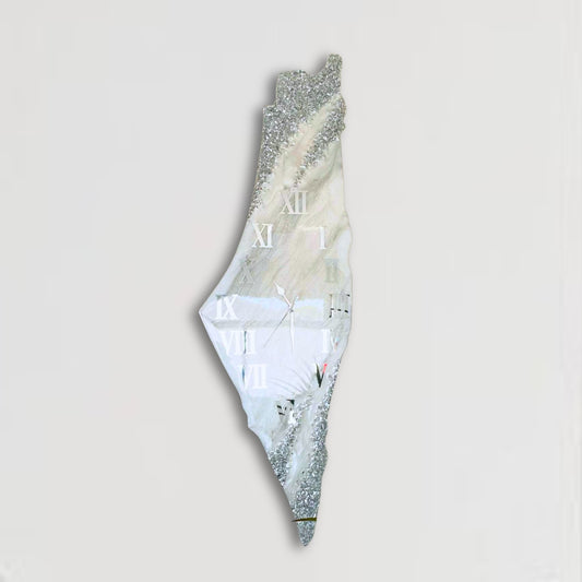 Palestine Map, Silver Wall Clock - Resin Coating | Perfect Gift