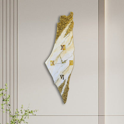 Palestine Map, Golden Wall Clock - Resin Coating | Perfect Gift