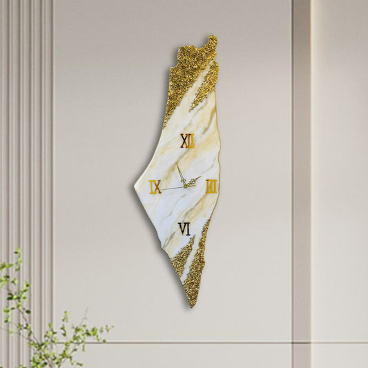 Palestine Map, Golden Wall Clock - Resin Coating | Perfect Gift