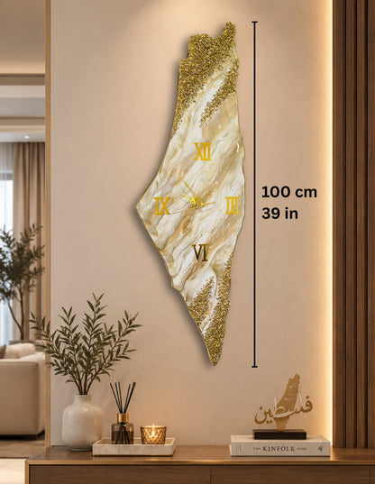 Palestine Map, Golden Wall Clock - Resin Coating | Perfect Gift