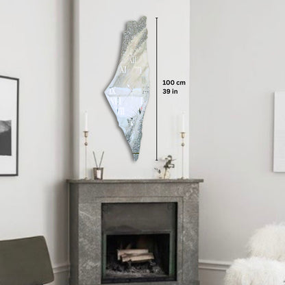 Palestine Map, Silver Wall Clock - Resin Coating | Perfect Gift