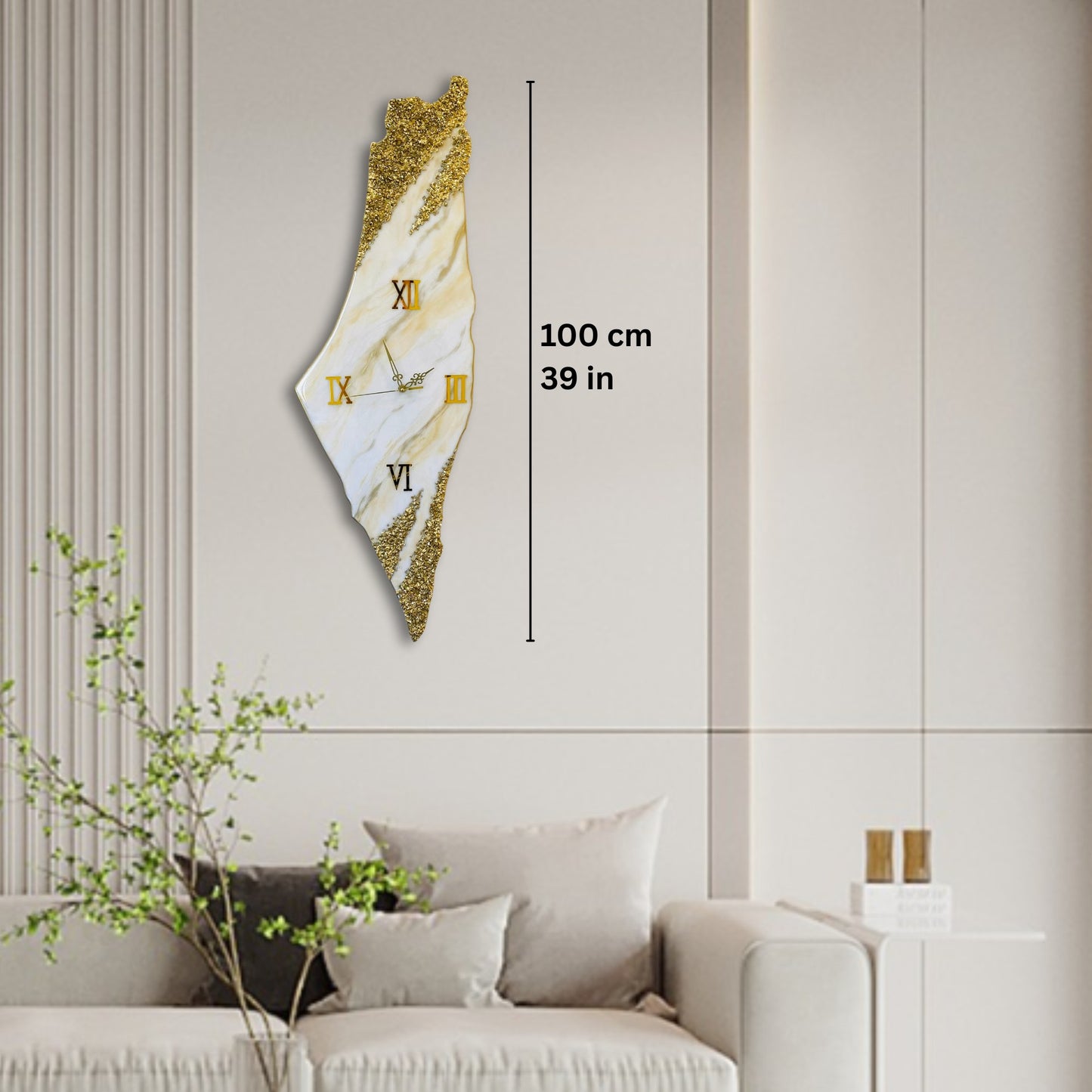 Palestine Map, Golden Wall Clock - Resin Coating | Perfect Gift