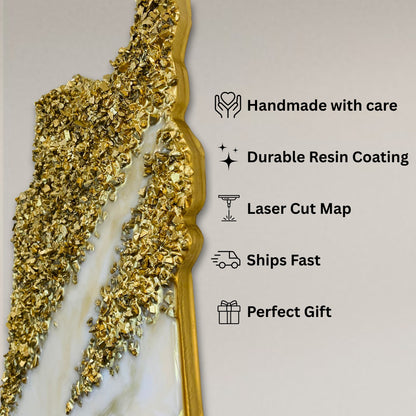 Palestine Map, Golden Wall Clock - Resin Coating | Perfect Gift