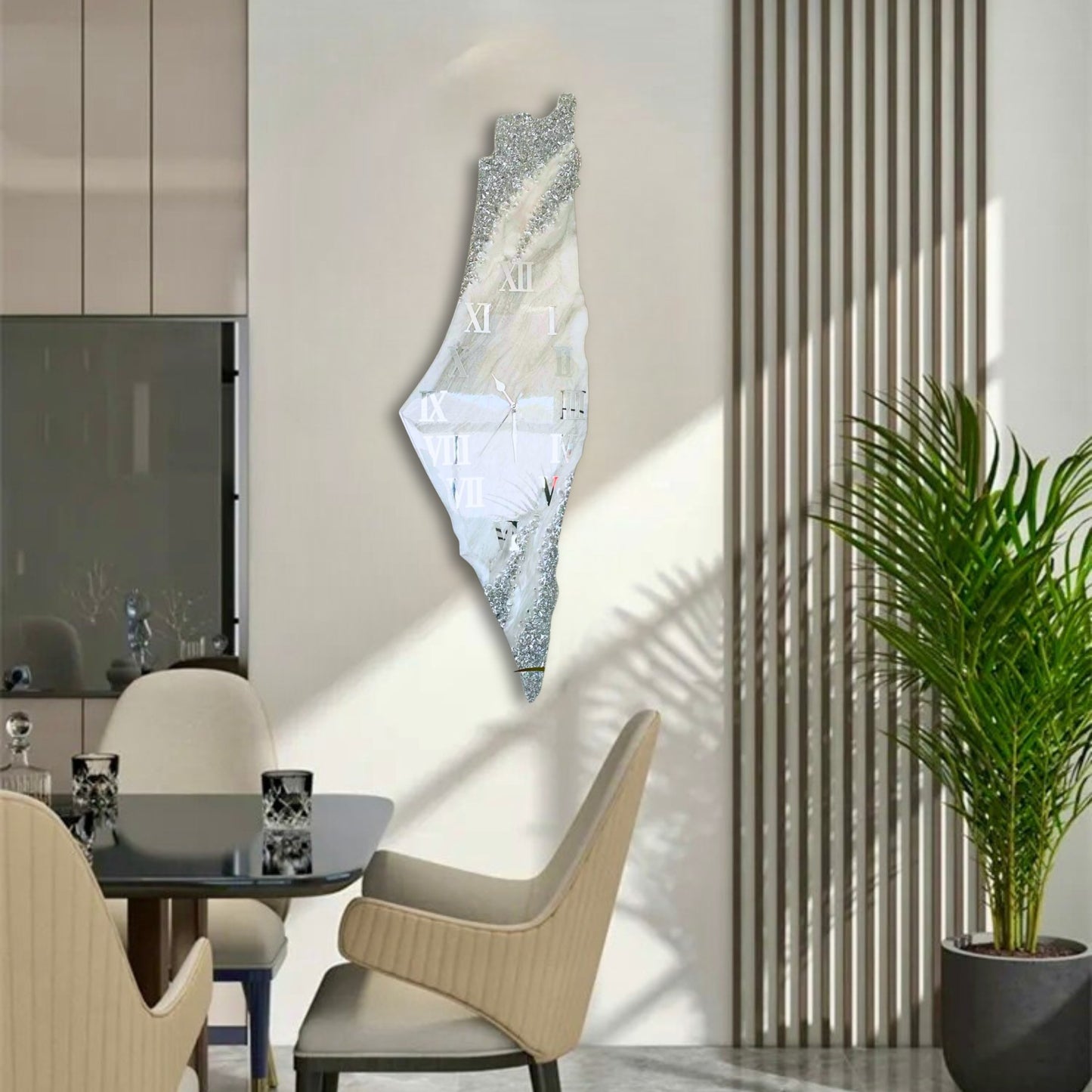 Palestine Map, Silver Wall Clock - Resin Coating | Perfect Gift