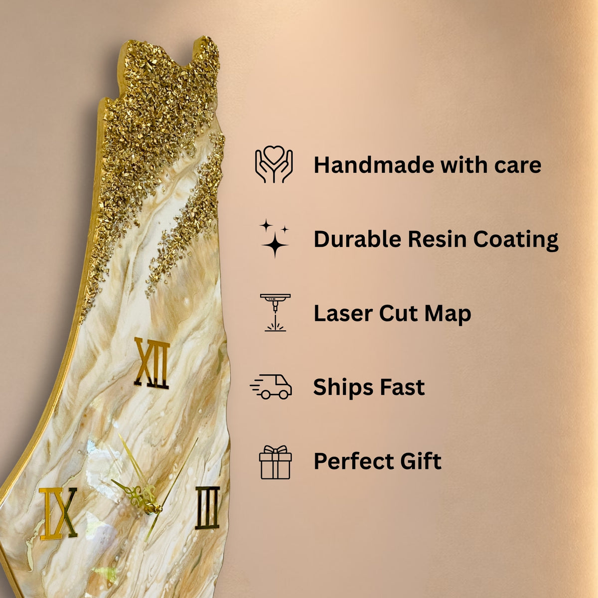 Palestine Map, Golden Wall Clock - Resin Coating | Perfect Gift