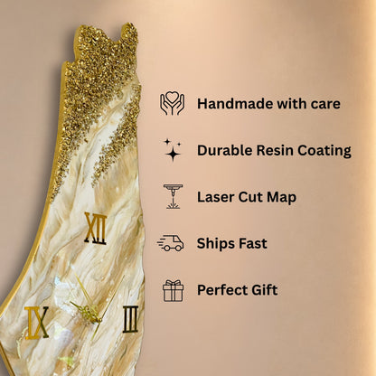 Palestine Map, Golden Wall Clock - Resin Coating | Perfect Gift