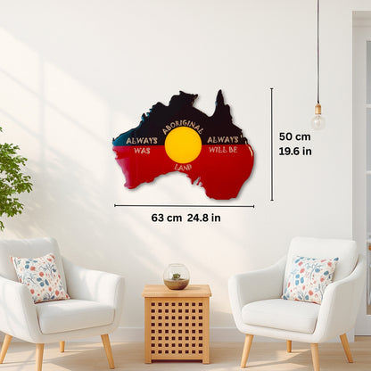 Aboriginal Australia Wall Art – "Always Was Always Will Be" Resin Map | Laser Cut & Glossy Finish | Handmade Indigenous Decor | 63x50 cm