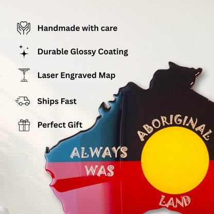 Aboriginal Australia Wall Art – "Always Was Always Will Be" Resin Map | Laser Cut & Glossy Finish | Handmade Indigenous Decor | 63x50 cm