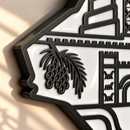 Iraq Map Wall Art with Iraqi Heritage Symbols, Glossy Finish